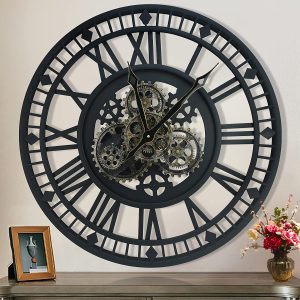 24 inch Large Clock with Real Moving Gears Oversized