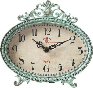 Creative Co-Op Green Antiqued Pewter Vintage Mantel Clocks