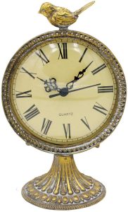 Funly mee Vintage Pewter Table Clock with Cute Bird,