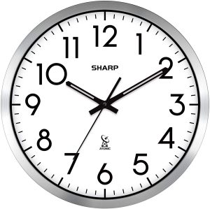 Sharp Atomic Analog Clock - 12 Inch Silver