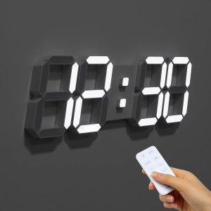 mooas 3D LED Clock Big Plus White with Remote Control